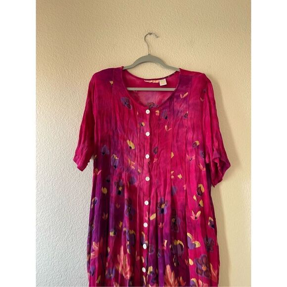 Vintage‎ womens pink floral button up midi dress - Picture 5 of 8